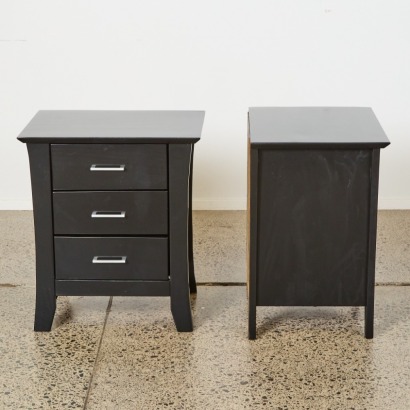 A Pair of Black Wooden Bedside Cabinets