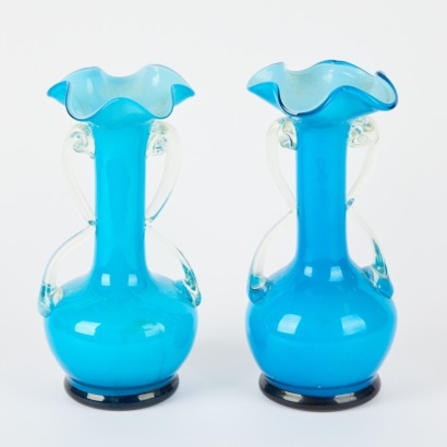 A Pair of Blue Decorative Glass Vases