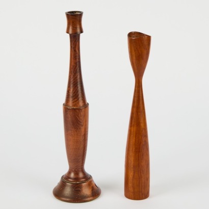 A Pair of Mid-Century Teak Candleholders