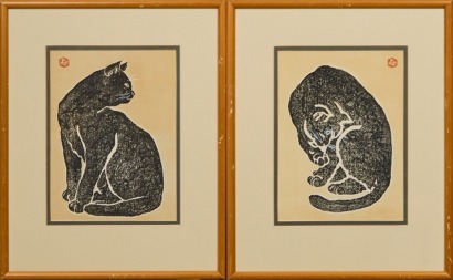 A Pair of Sadanonbu Hasegawa Cat Prints