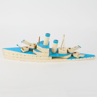 A Vintage Handmade Wooden Battleship A/F