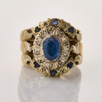 9ct Yellow Gold, Oval Mixed Cut Sapphire / .05ct Diamond Ring Set