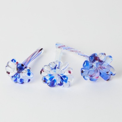 A Set of Three Art Glass Flowers