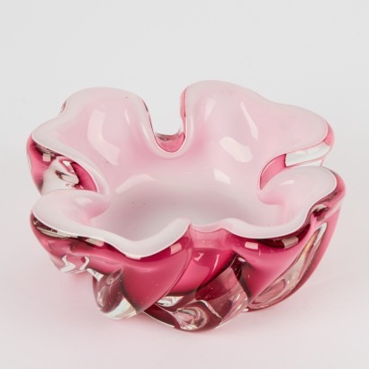 A Mid-Century Cranberry and Milk Glass Bowl