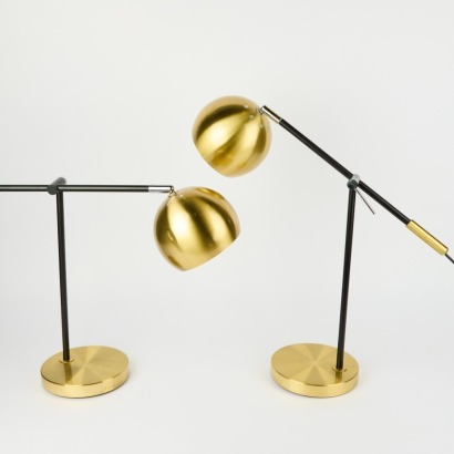 A Pair of Gold & Black MCM Table Lamps