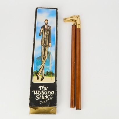 A Vintage Three Piece Walking Stick with Brass Horse Head and Hidden Whiskey Compartment