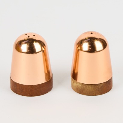 A Pair of Vintage Teak and Copper Salt and Pepper