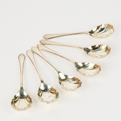 A Set of Six Silver Plate Shell Spoons