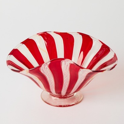 A Fluted Murano Red and White Bowl