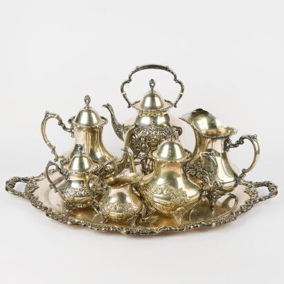 A Sterling Silver Crest of Windsor Tea and Coffee Set by Poole, Massachusetts