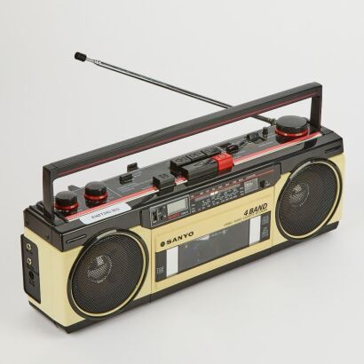 A 1980s Sanyo M-S350K Mini Stereo Tape Recorder with Original Box