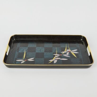 A Retro Black and Floral Serving Tray, Japan