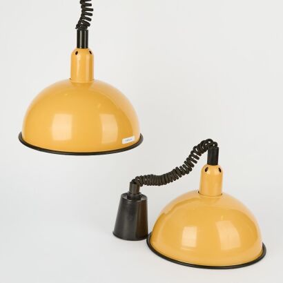 A Pair of 1970s Rise and Fall Dome Pendant Lights