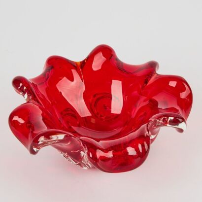 A Red Murano Bubble Art Glass Bon Bon Dish