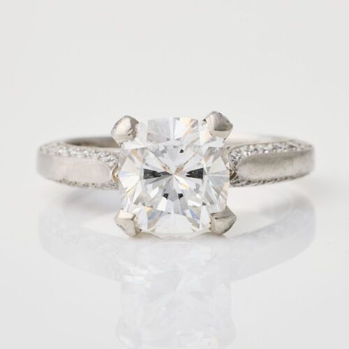 Partridge Jewellers, Platinum, Important, 2.02ct Cushion Cut Diamond / .60ct Diamond Ring