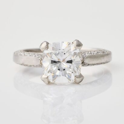 Partridge Jewellers, Platinum, Important, 2.02ct Cushion Cut Diamond / .60ct Diamond Ring