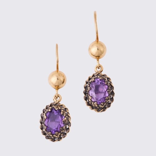 14ct Yellow Gold, 8.0mm x 7.0mm Amethyst Drop Earrings