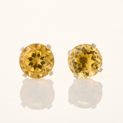 14ct White Gold, 6.00mm Citrine Stud Earrings