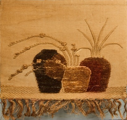 A Large Vintage Hand-Woven Textured Wall Hanging Tapestry with Fringe