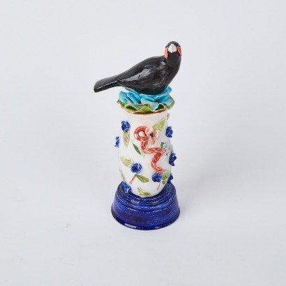 A Kirsty Gardiner 'Orange Handle Vase & Huia'
