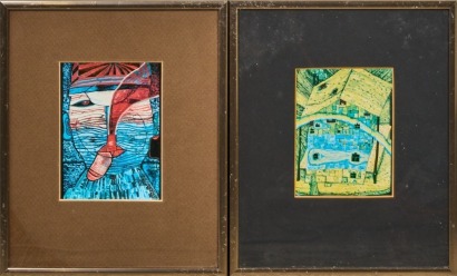 A Pair of Framed Hunterwasser Reproduction Prints
