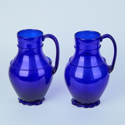 A Pair of Cobalt Glass Jugs