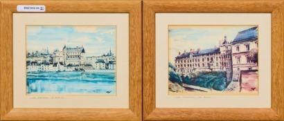 A Pair of Watercolour Reproductions of European Chateaus