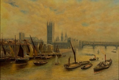RAYMOND FRANCIS MCINTYRE The Houses of Parliament and Westminster Abbey from the Thames