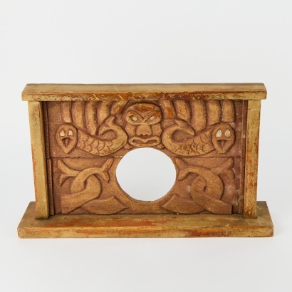 A Folk Art Wood Mantle Clock Frame