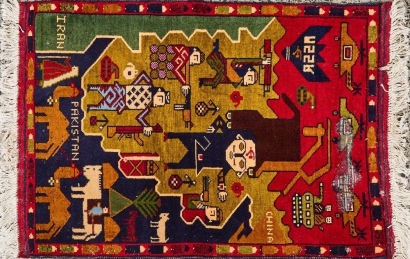 An Afghani War Rug with USSR and Map Motif