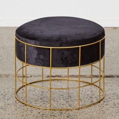 A Velvet Brass‑Colour Foot Stool