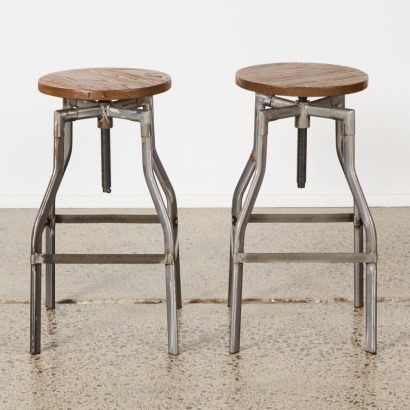 A Pair Of Industrial Height Adjustable Barstools