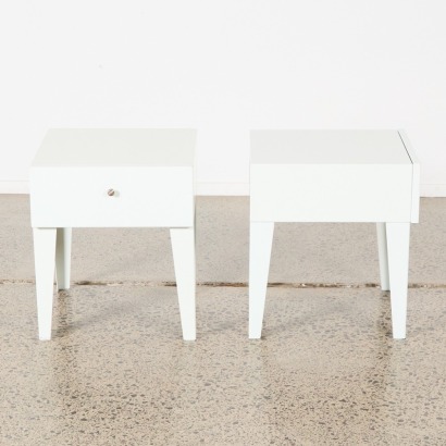 A Pair Of White Metal Bedside Cabinets