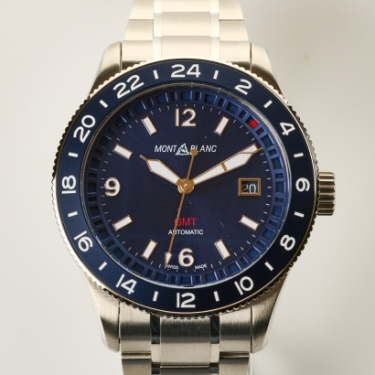 Stainless Steel, 42mm Montblanc 1859 GMT Blue Dial Wristwatch with Box - As new