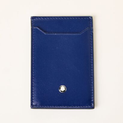 Montblanc, Meisterstuck Pocket Three Slot Credit Card Holder in Black / Blue Leather with Box - As new