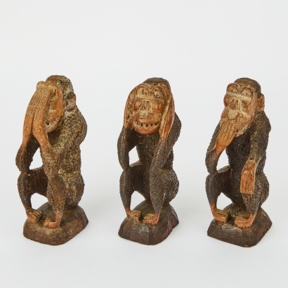 A Vintage Set of Wooden Carved Three Wise Monkeys