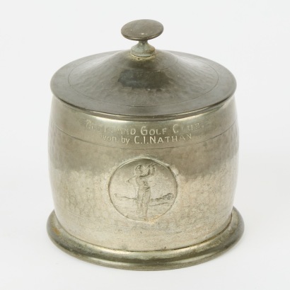 An Auckland Golf Club Tobacco Jar Trophy In Pewter