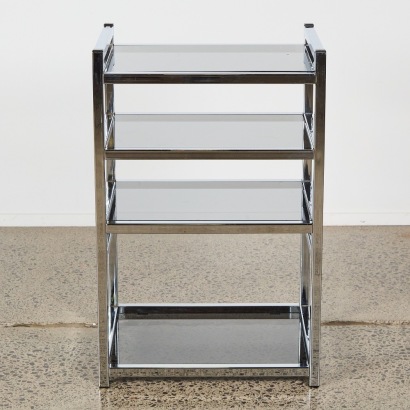 A Seventies Chrome And Smoked Glass Stereo Rack With Record Storage