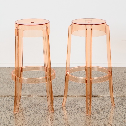 A Pair of Charles Ghost Bar Stools by Philippe Starck For Kartell