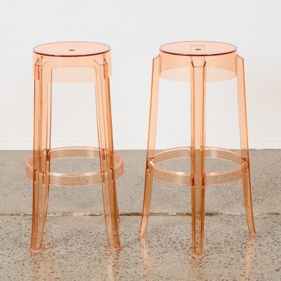 A Pair of Charles Ghost Bar Stools by Philippe Starck For Kartell