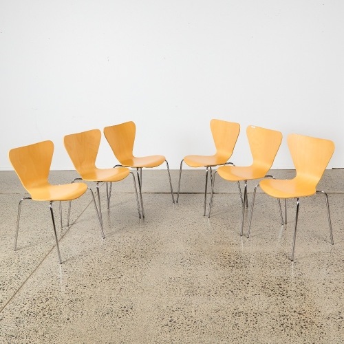 A Set of Six Arne Jacobsen Style Plywood Formed Chairs