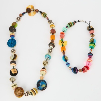 A Pair of Colourful Vintage Button Necklaces