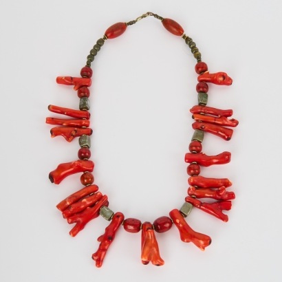 A Red Coral and Metal Necklace