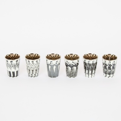 A Set of Six Porcelain Shot Glasses by Asa Lindstrom for Rorstrand, Sweden