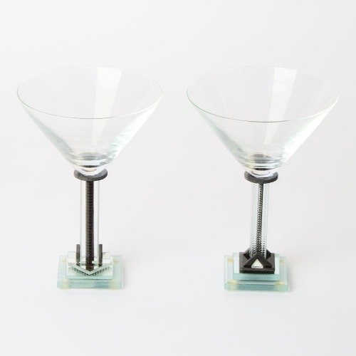 A Pair of Signed George Ponzini Martini Glasses