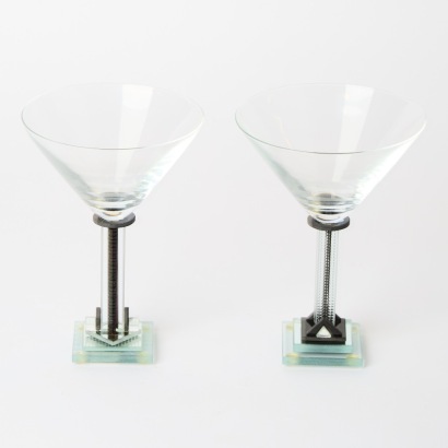A Pair of Signed George Ponzini Martini Glasses