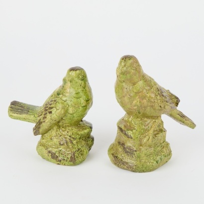 A Pair of Terracotta Green Glazed Bird Ornaments