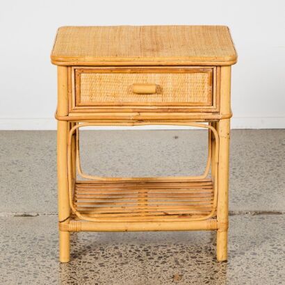A Vintage Rattan Bedside Table