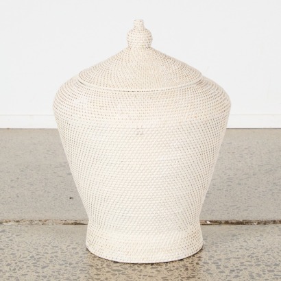 A White lloyd Loom Style Snake Charmers Basket