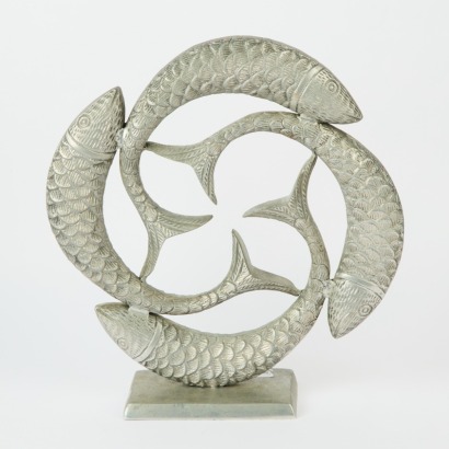 A Large Cast Alloy Circle of Life Fish Sculpture